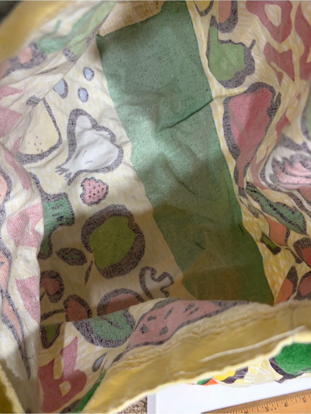 Trader Joe's Yellow Fruit & Vegetable Canvas Tote with Green Handles - Picture 3 of 3